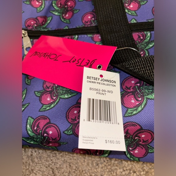 Betsey Johnson Weekender Carry On Luggage with Wheels- Cherry Pie - Picture 3 of 9
